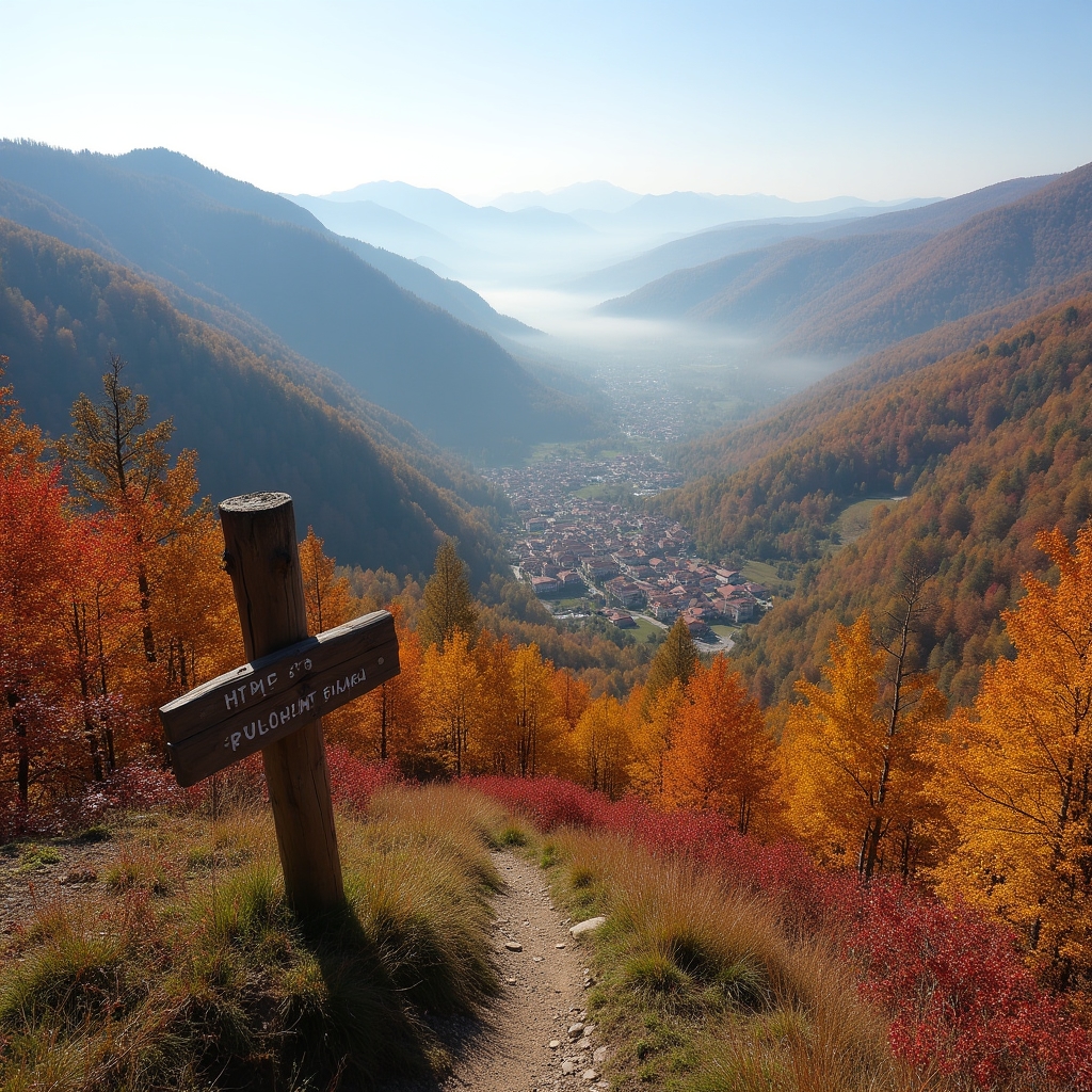 Peisaj montan de toamnă lângă Sinaia cu pădure colorată