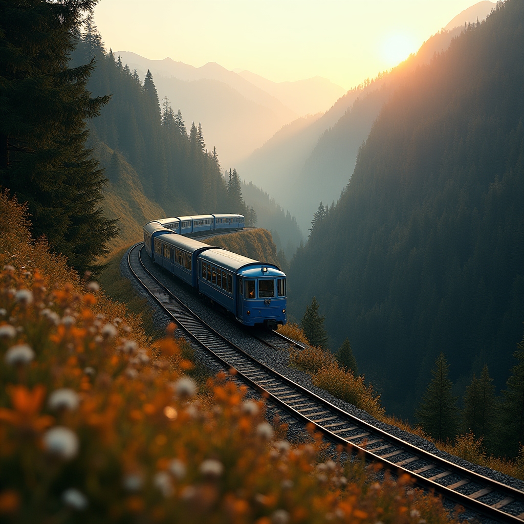 Tren montan traversând peisajul României